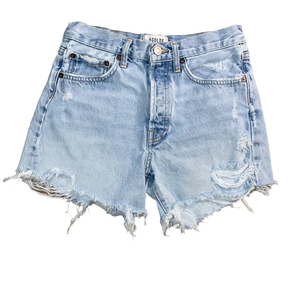 Agolde Pants - AGOLDE Parker Long Cut Off Shorts Size 24 High Rise Button Fly Distressed Preppy